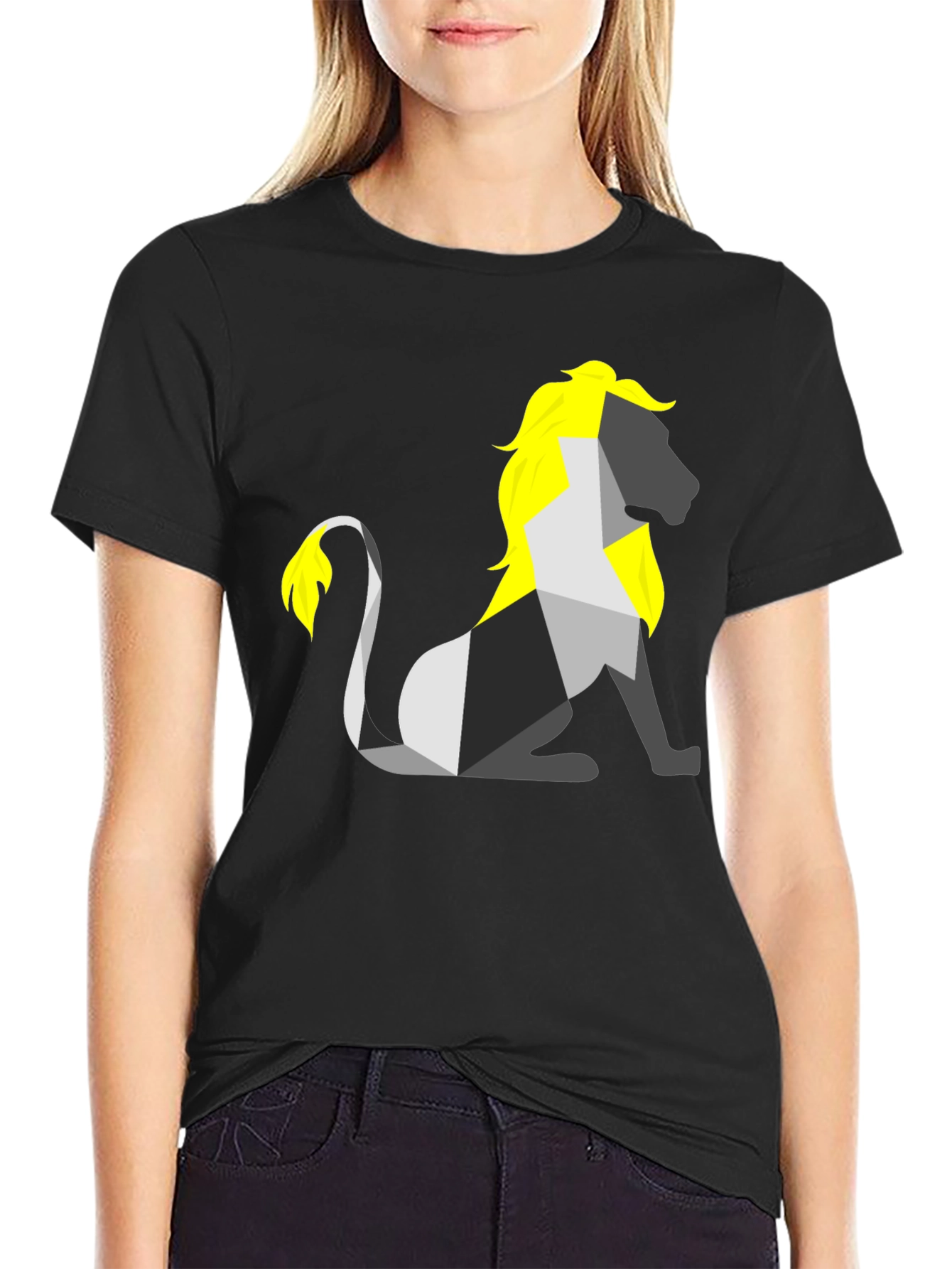 Camiseta Negra con León Geométrico