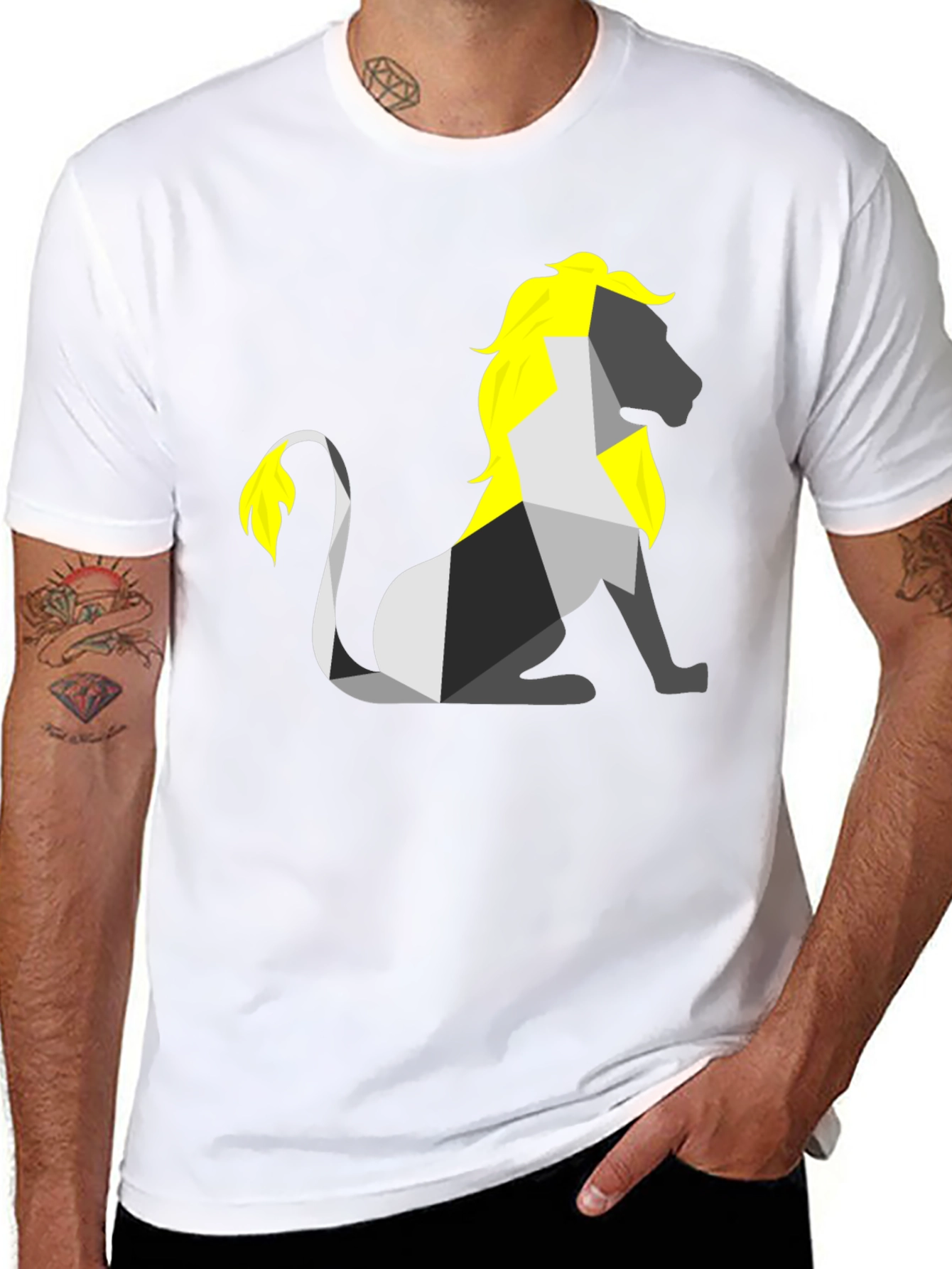 Camiseta Negra con León Geométrico