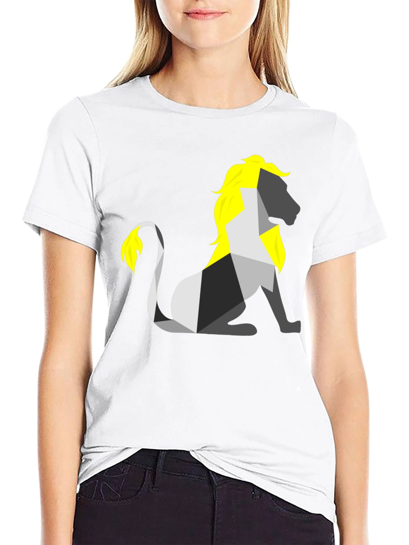 Camiseta Negra con León Geométrico