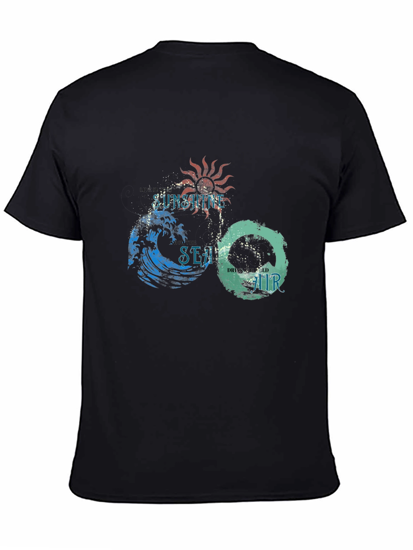 Camiseta Negra con Diseño Sol Mar y Aire