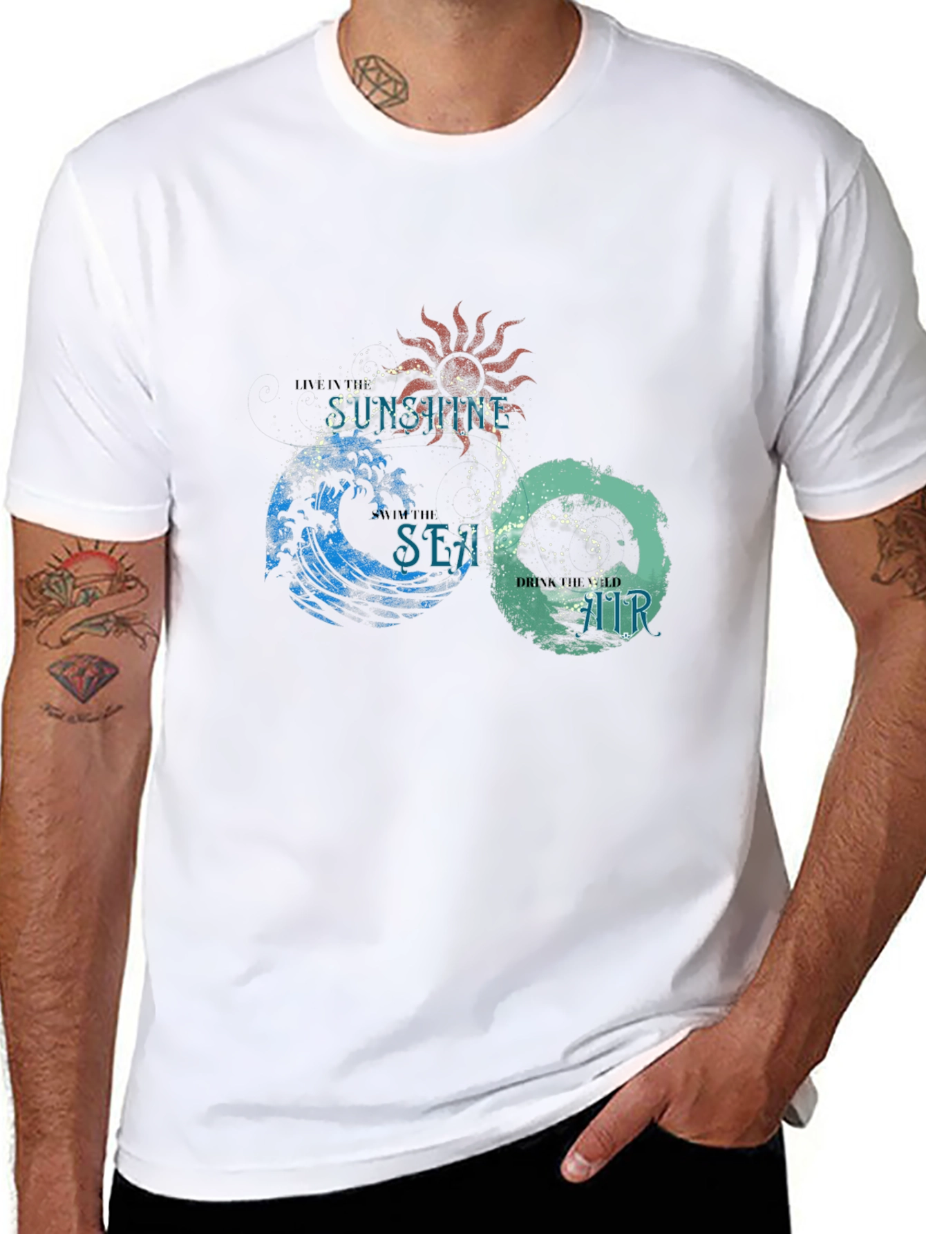 Camiseta Negra con Diseño Sol Mar y Aire