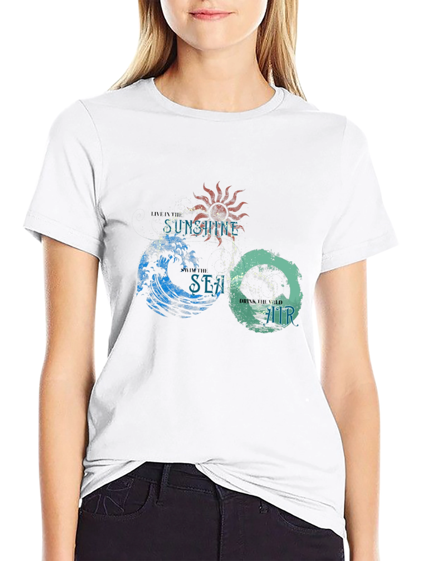 Camiseta Negra con Diseño Sol Mar y Aire