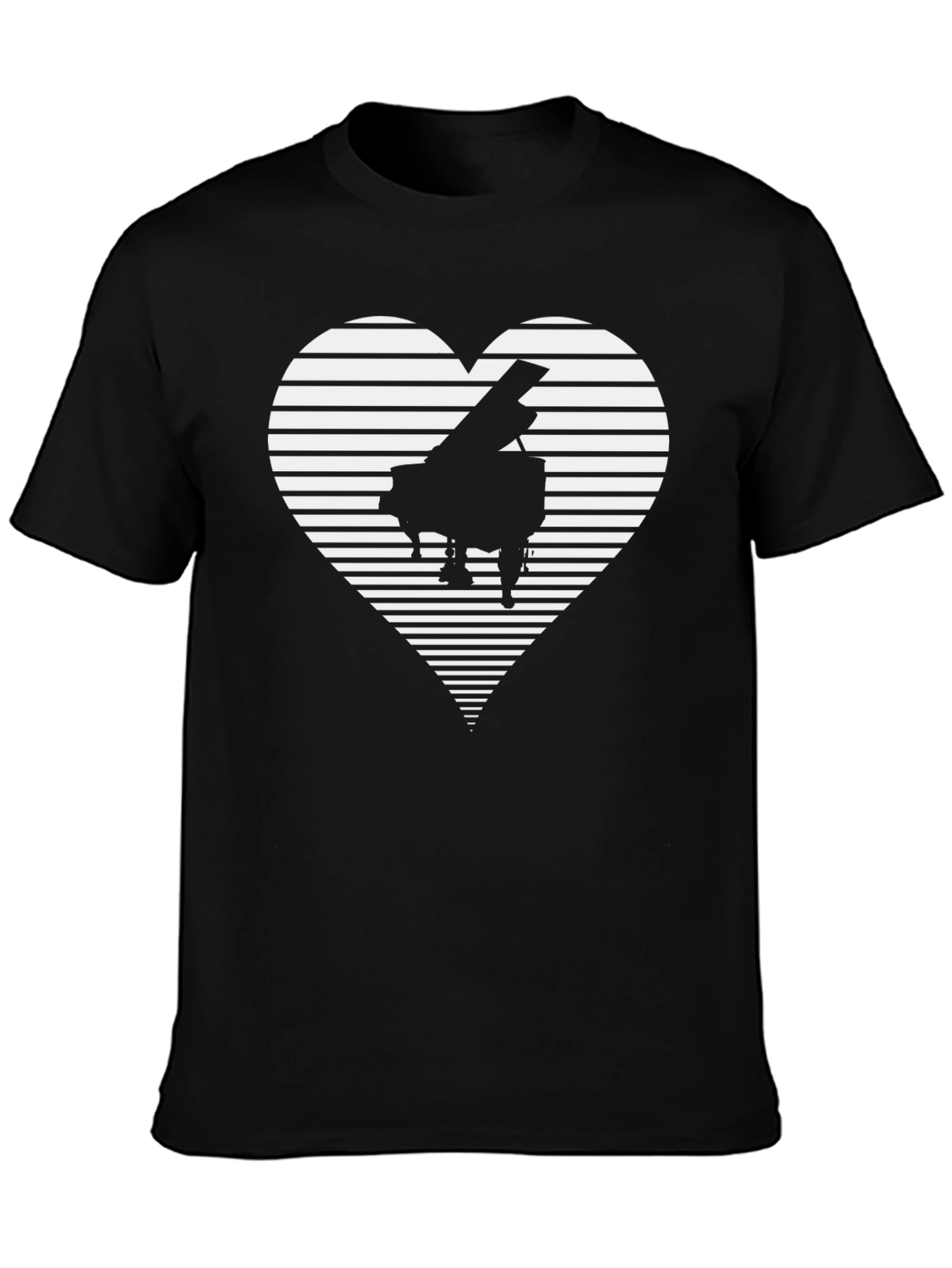 Camiseta Negra Piano Corazón Rayas Hombre