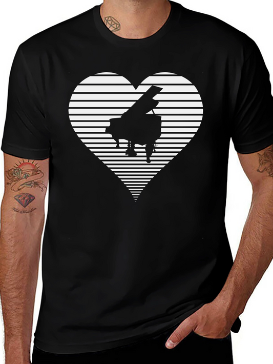 Camiseta Negra Piano Corazón Rayas Hombre