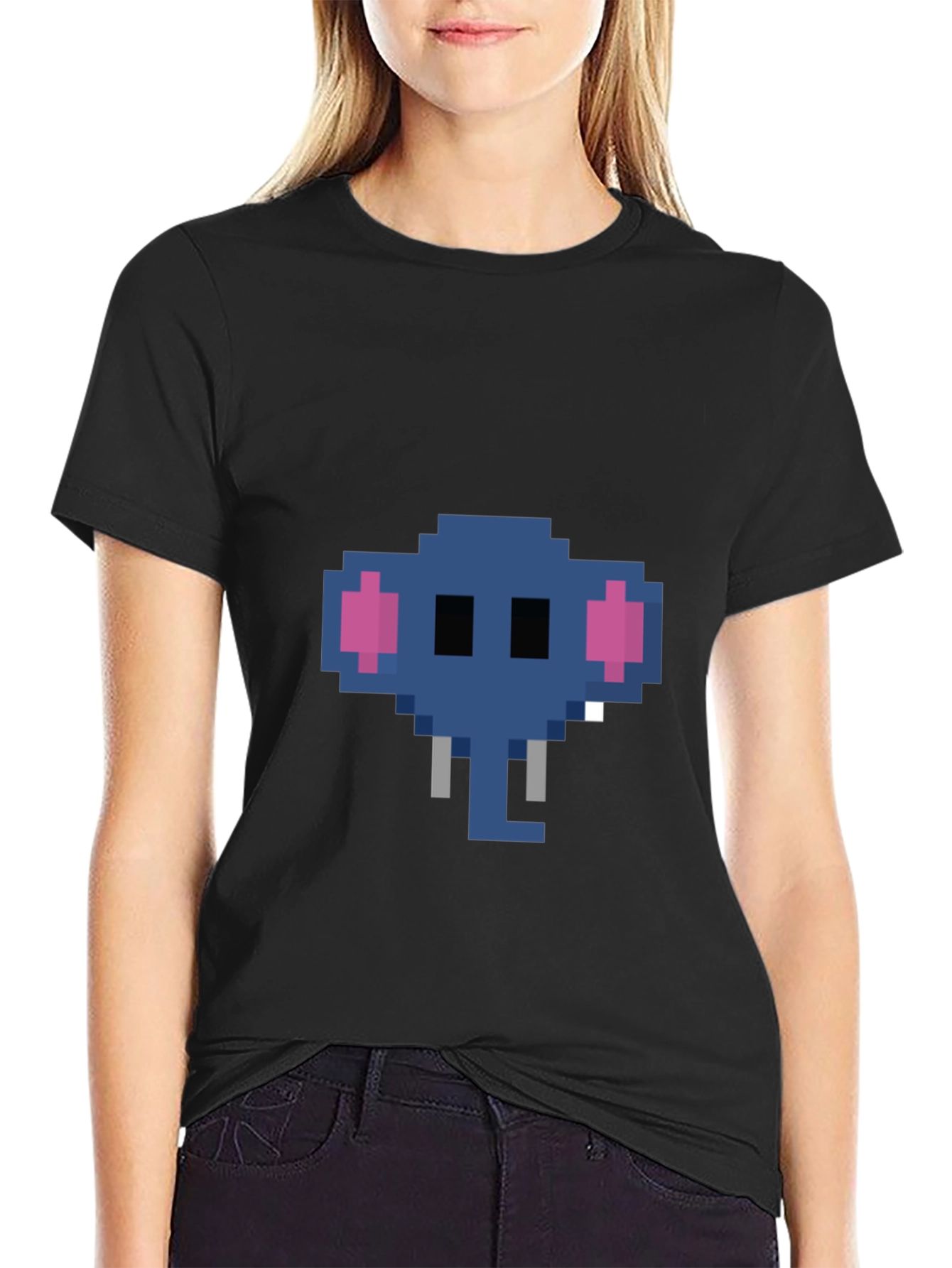 Camiseta Negra con Elefante Pixelado