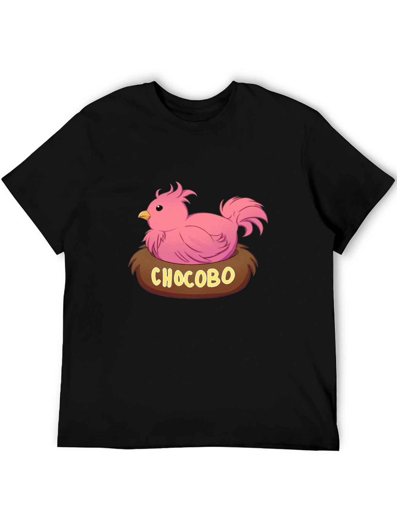 Camiseta Negra con Diseño Chocobo Rosa