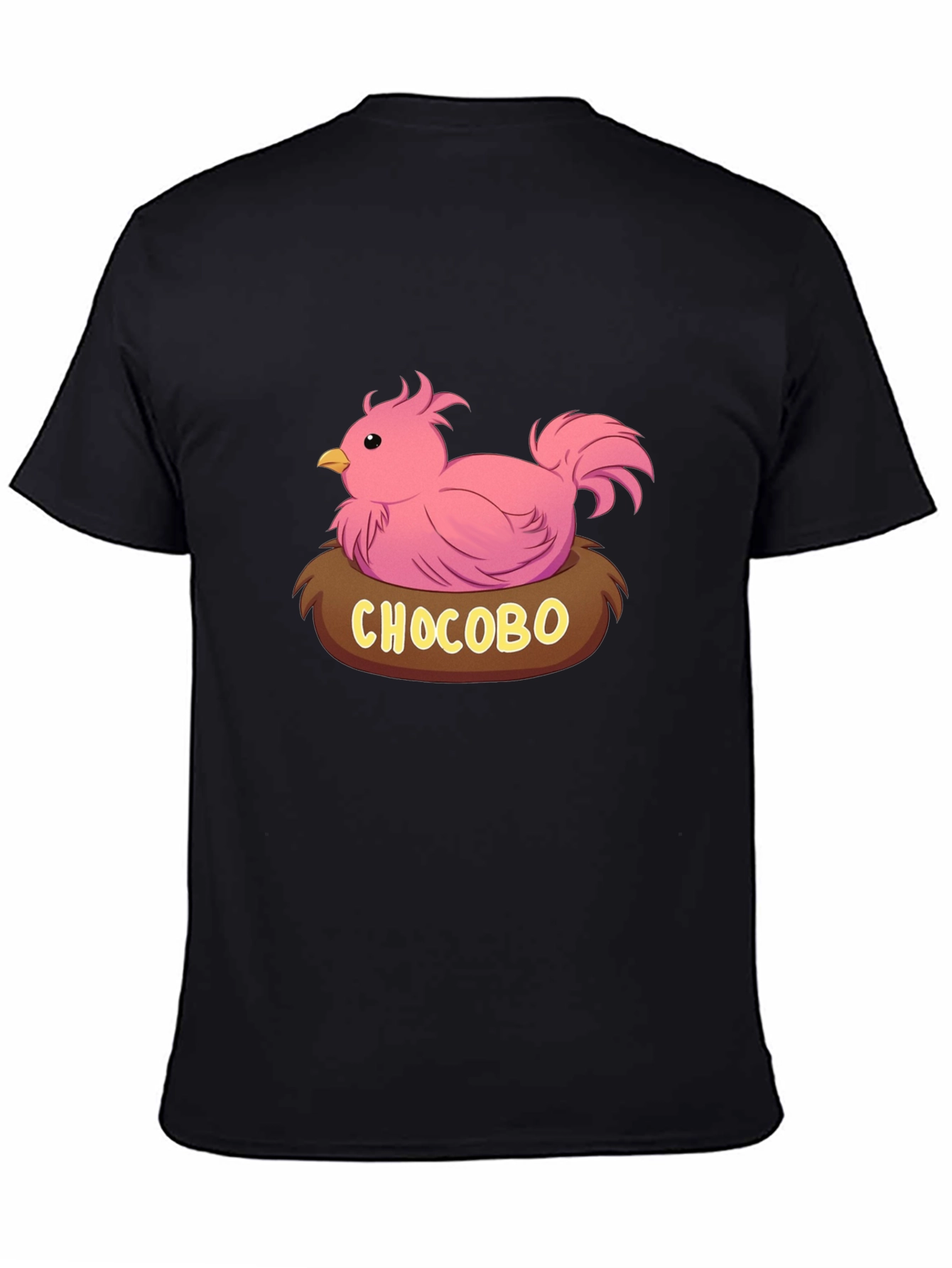 Camiseta Negra con Diseño Chocobo Rosa