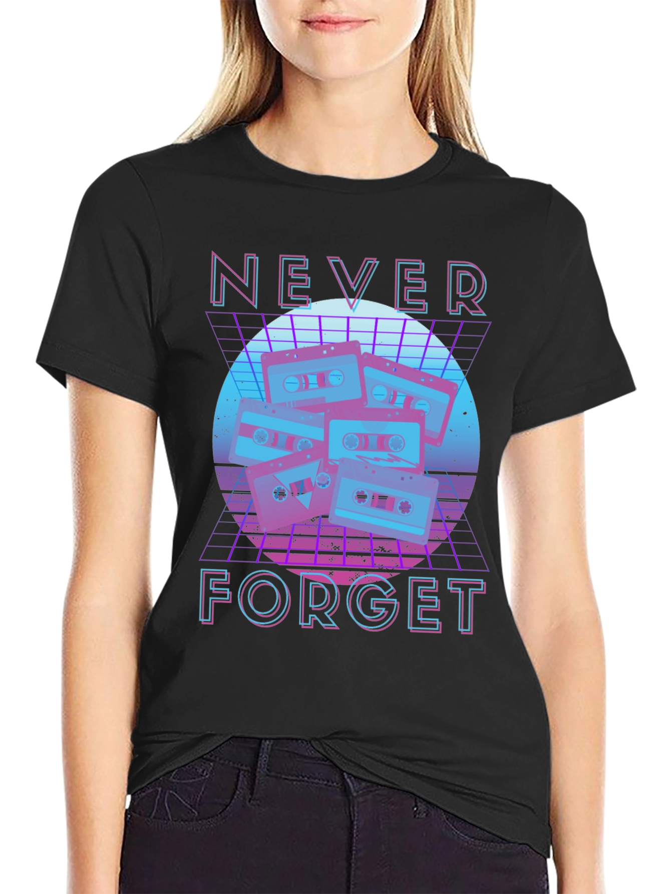 Camiseta Negra Retro Never Forget Cassettes