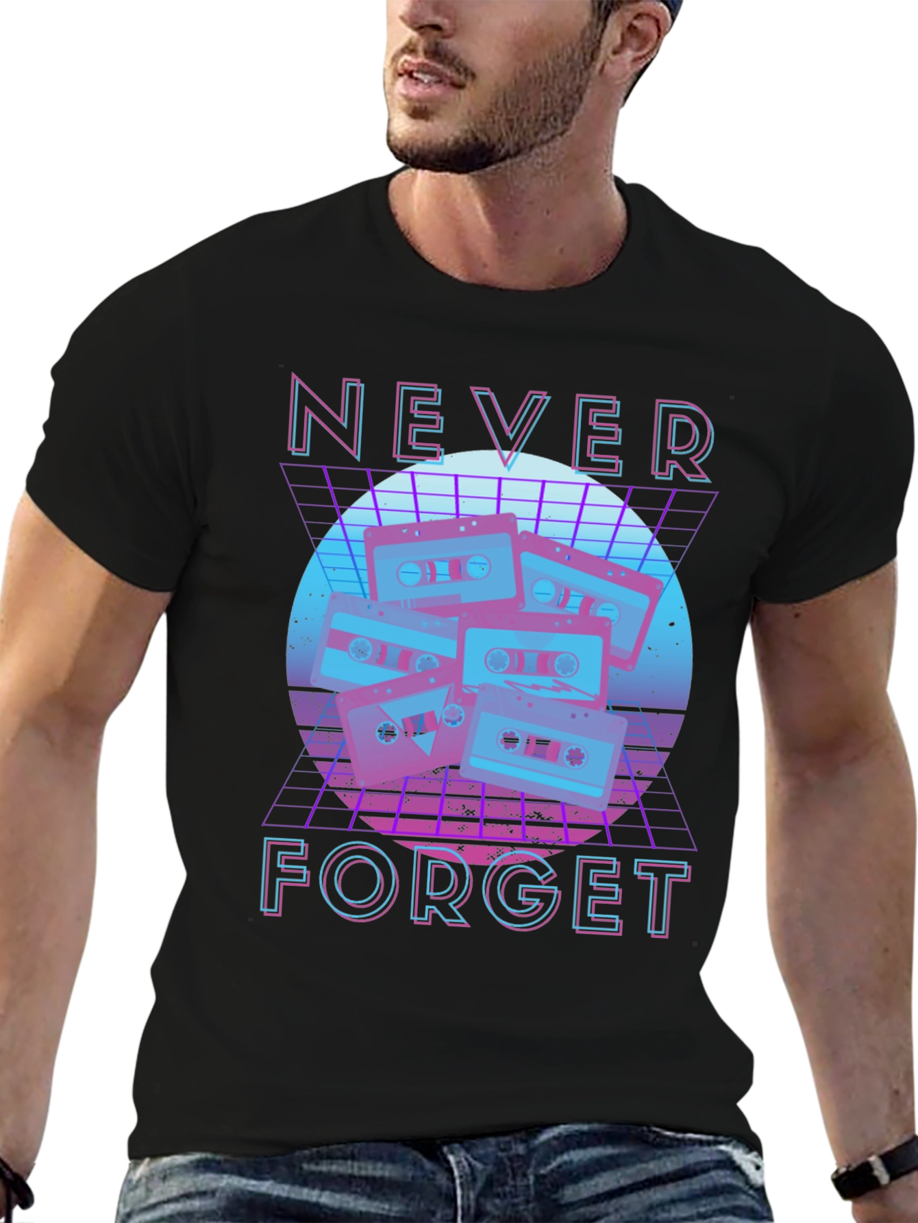 Camiseta Negra Retro Never Forget Cassettes