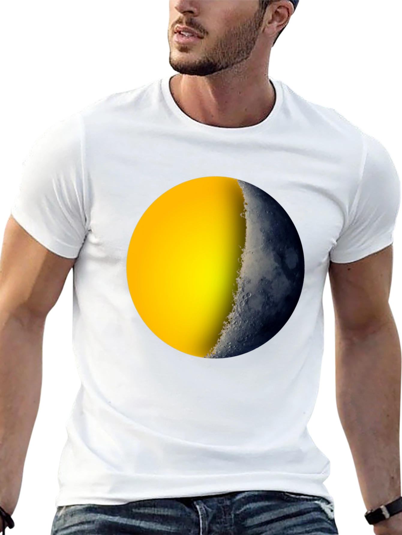 Camiseta Negra con Diseño de Sol y Luna