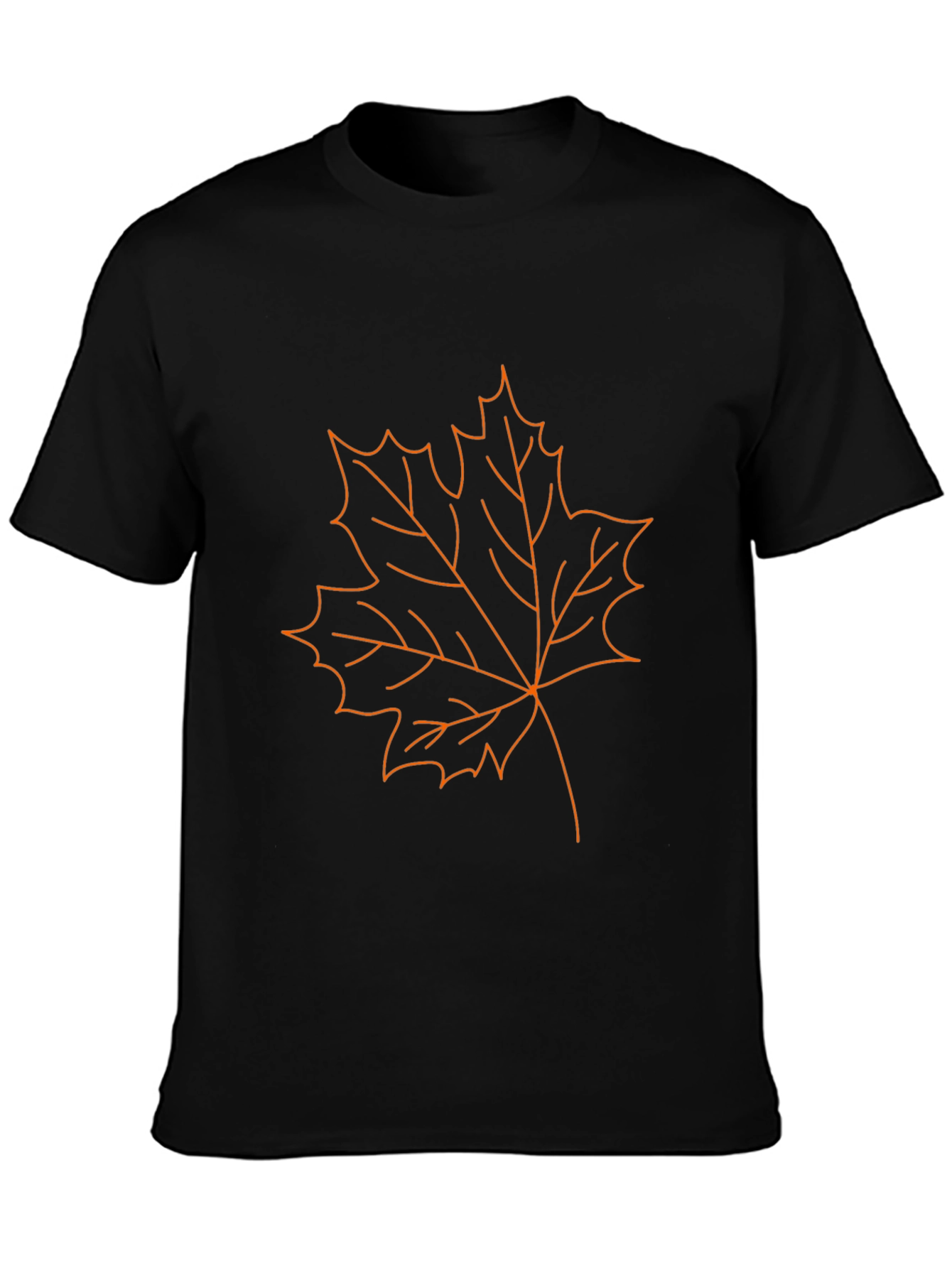 Camiseta Negra Hombre Diseño Hoja de Arce Naranja