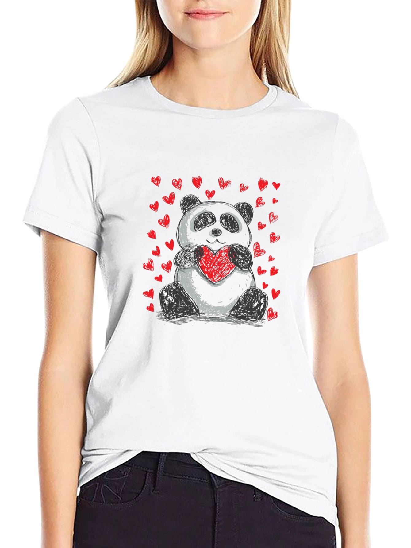 Camiseta Negra con Panda Enamorado