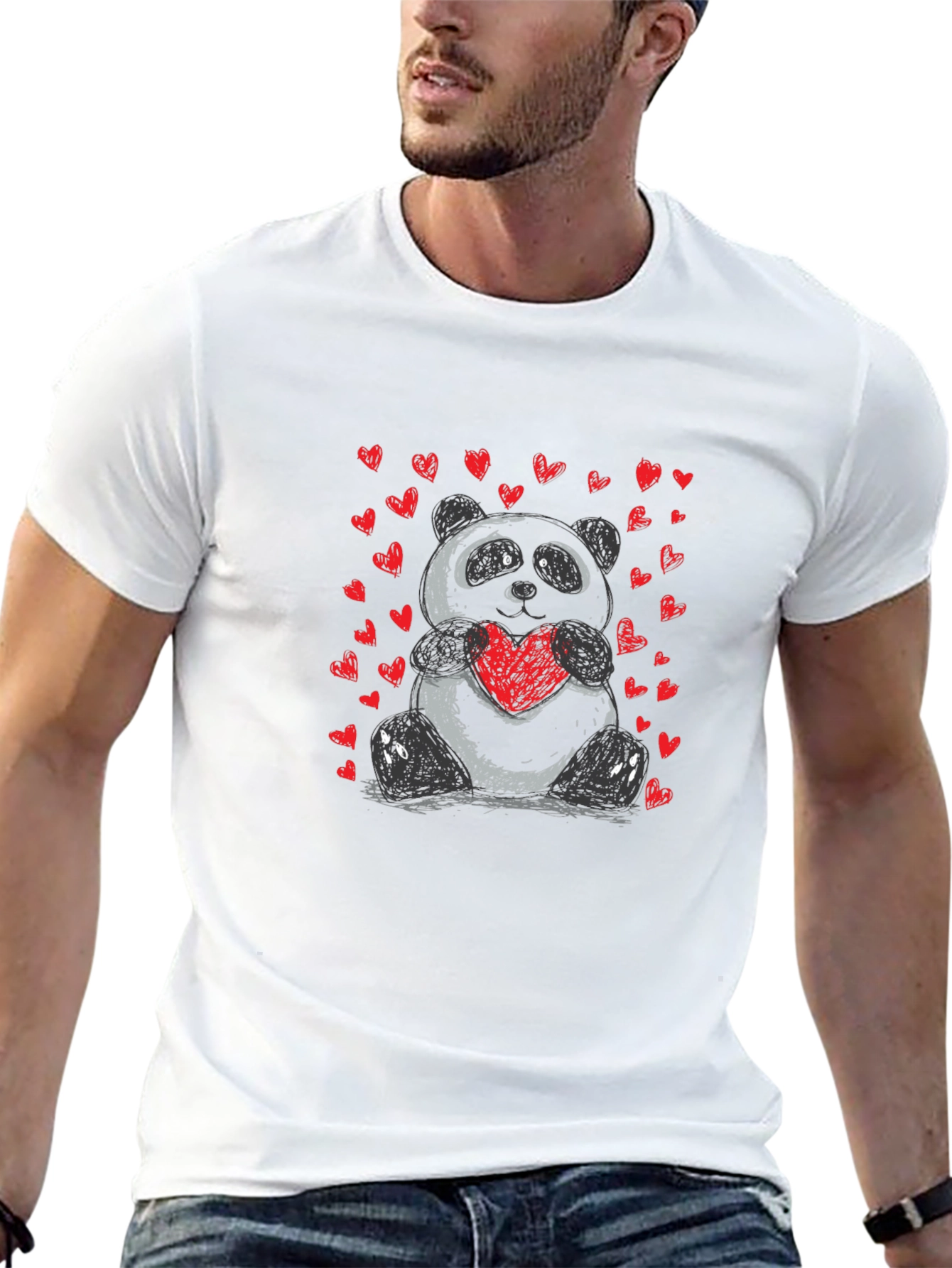 Camiseta Negra con Panda Enamorado