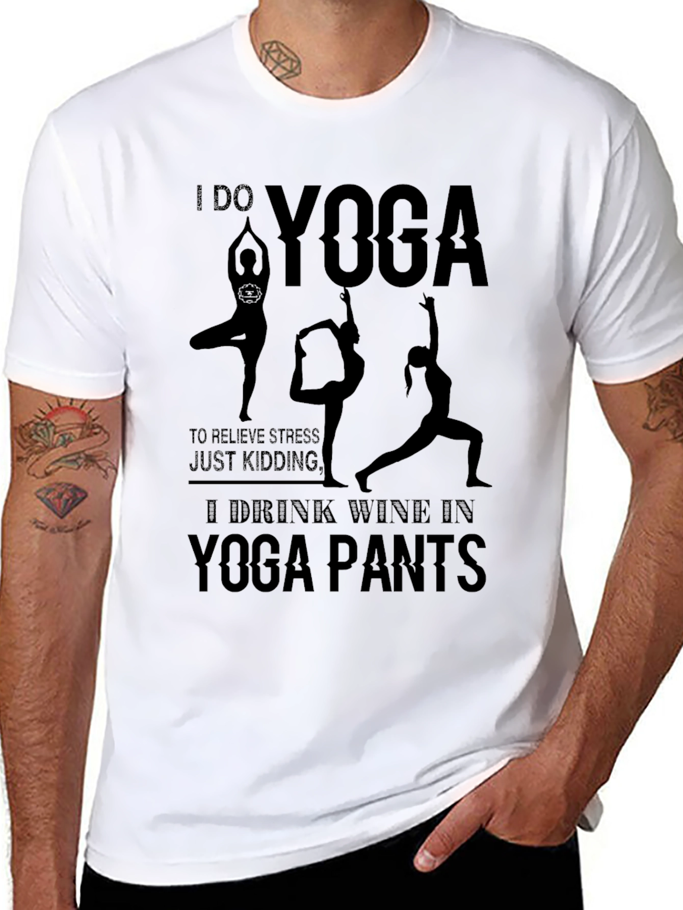 Camiseta Negra Yoga & Vino: Relax con Humor