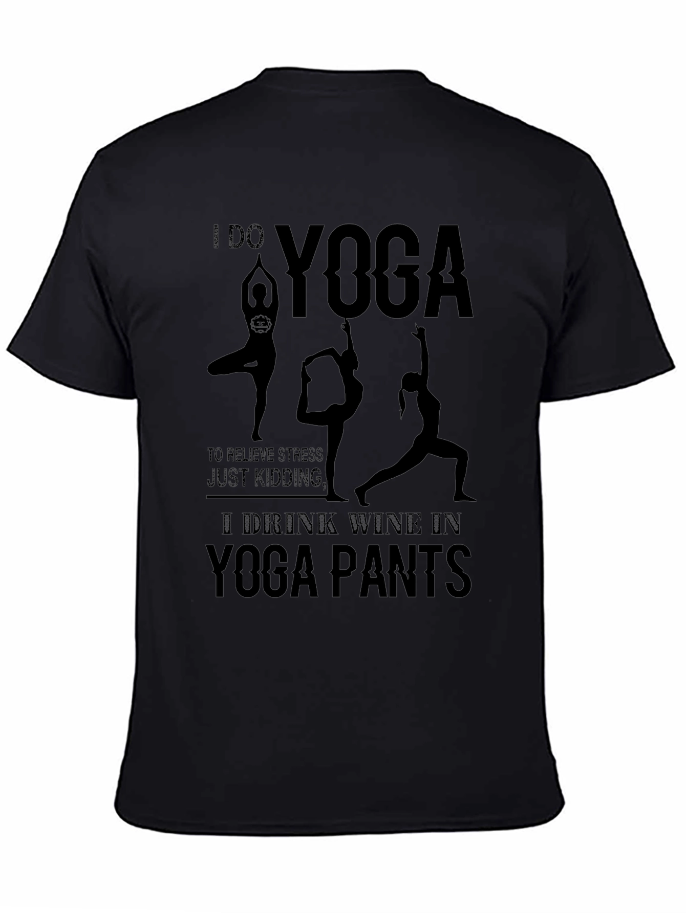 Camiseta Negra Yoga & Vino: Relax con Humor