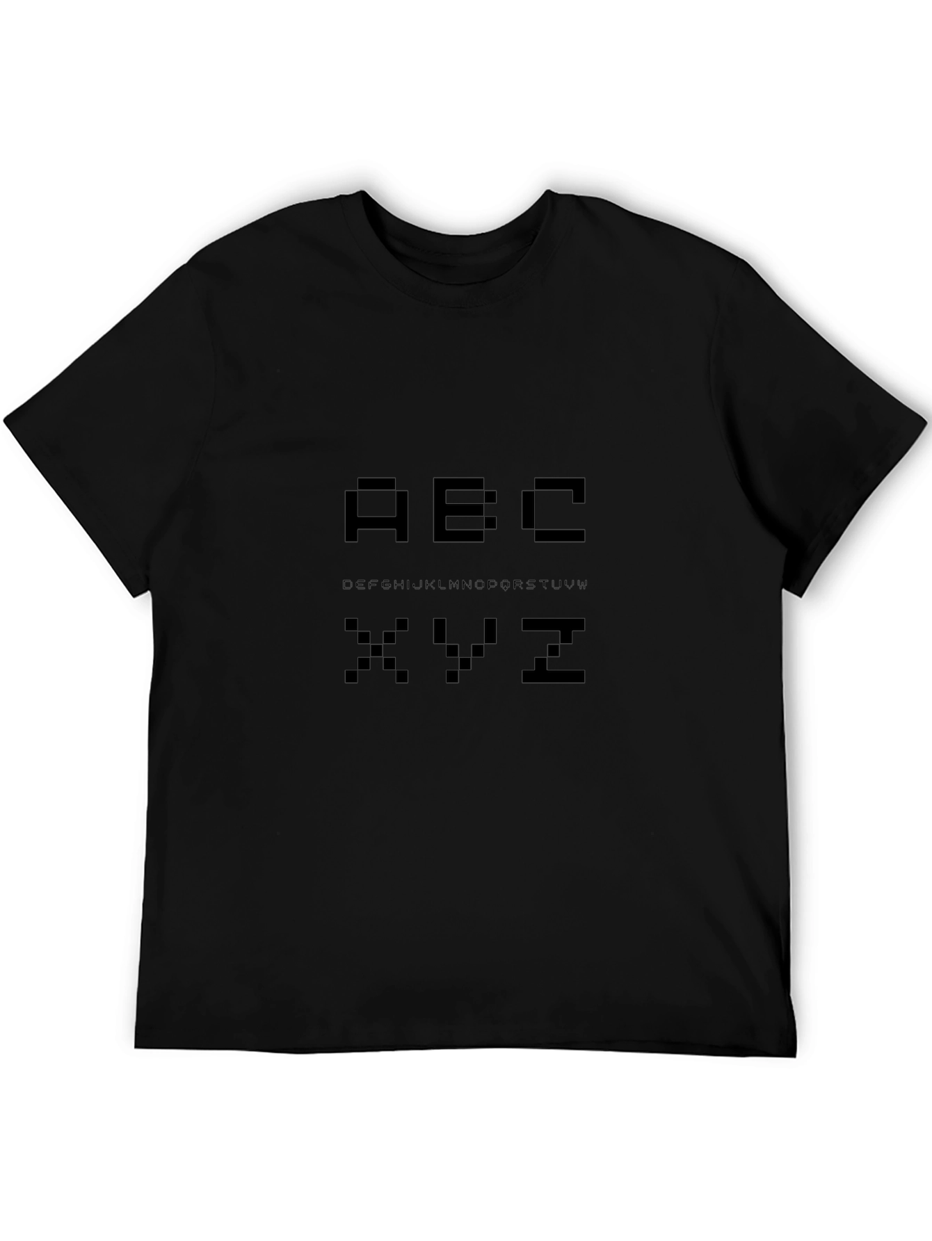 Camiseta Negra Pixelada con Alfabeto
