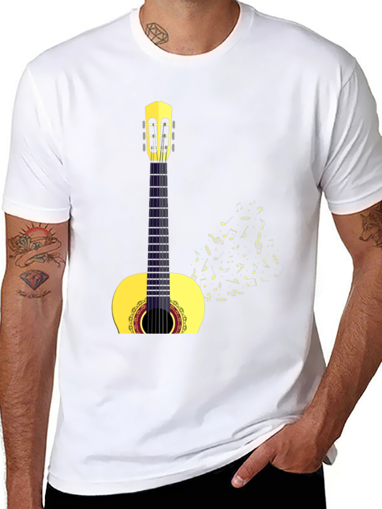 Camiseta Negra con Diseño de Guitarra Clásica