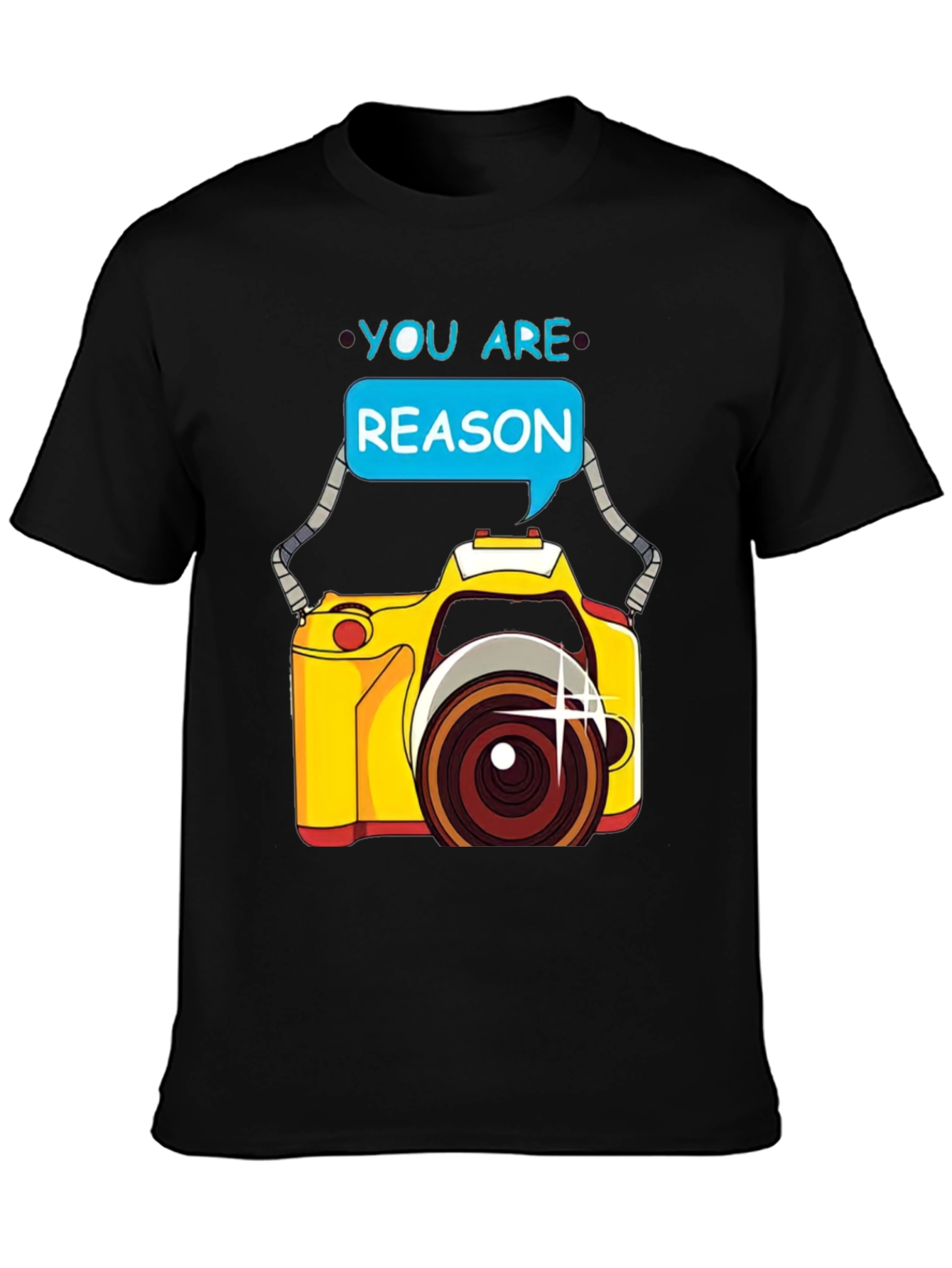 Camiseta Negra con Diseño de Cámara You are Reason