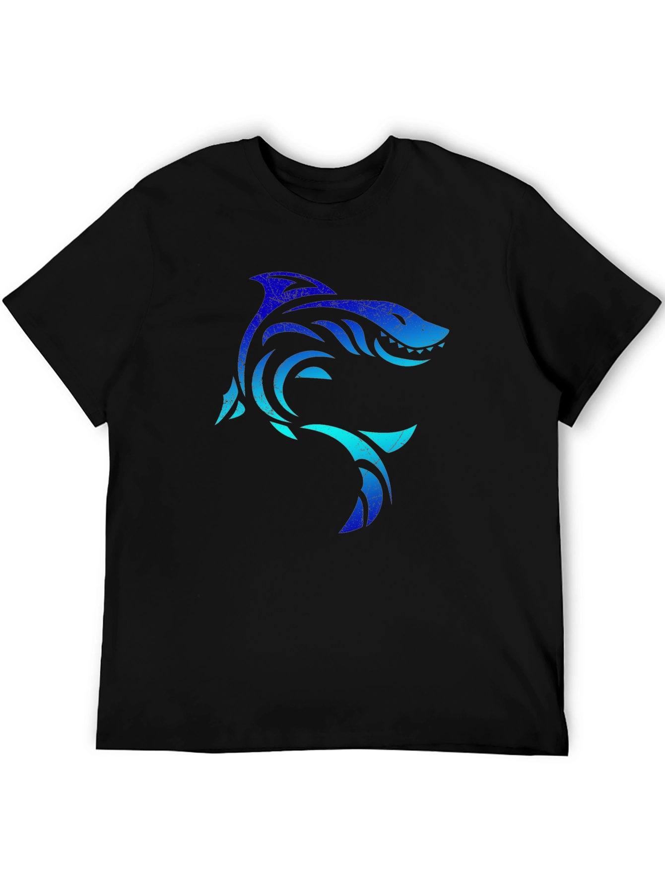 Camiseta Negra con Diseño de Tiburón Tribal Azul
