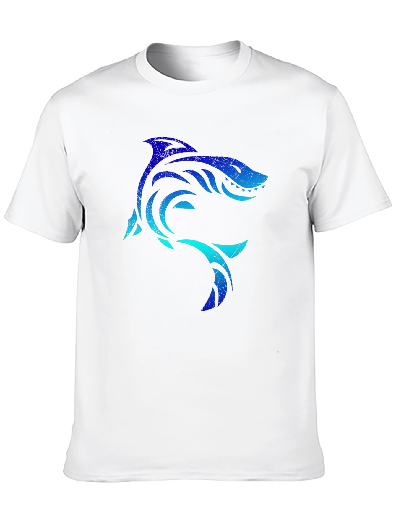 Camiseta Negra con Diseño de Tiburón Tribal Azul