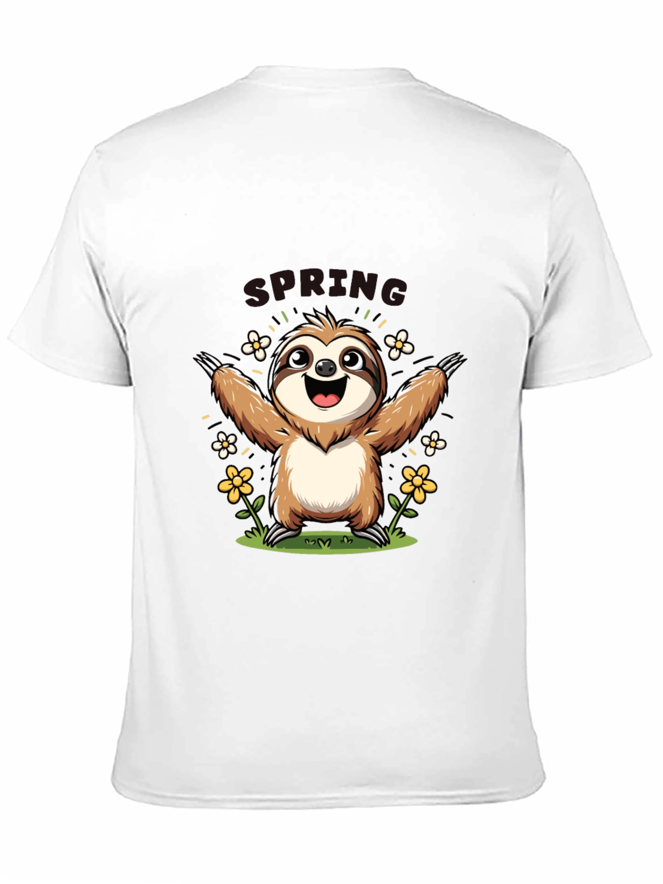 Camiseta Negra con Diseño de Perezoso Primaveral