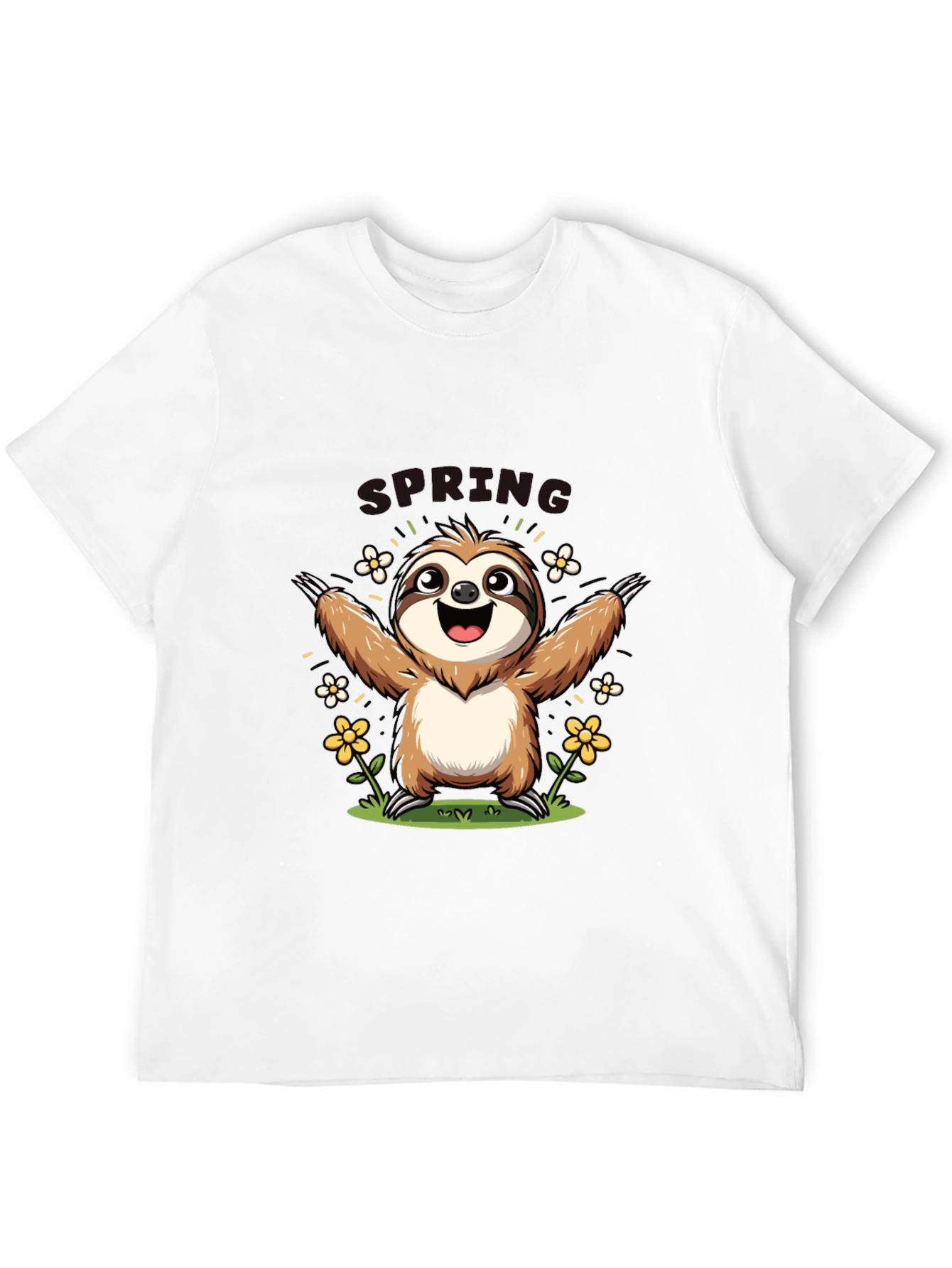 Camiseta Negra con Diseño de Perezoso Primaveral