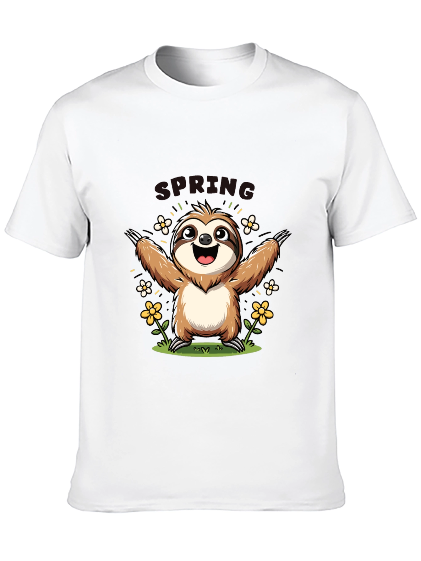 Camiseta Negra con Diseño de Perezoso Primaveral