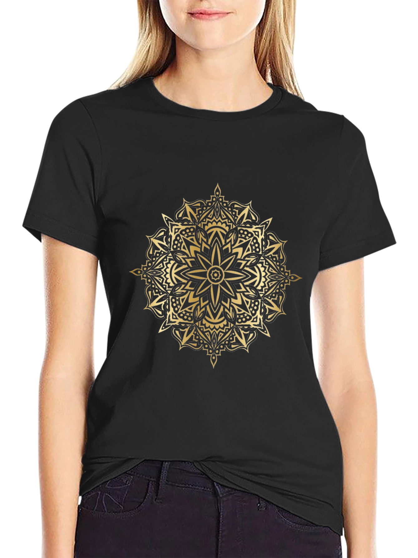 Camiseta Negra Mandala Dorada Hombre