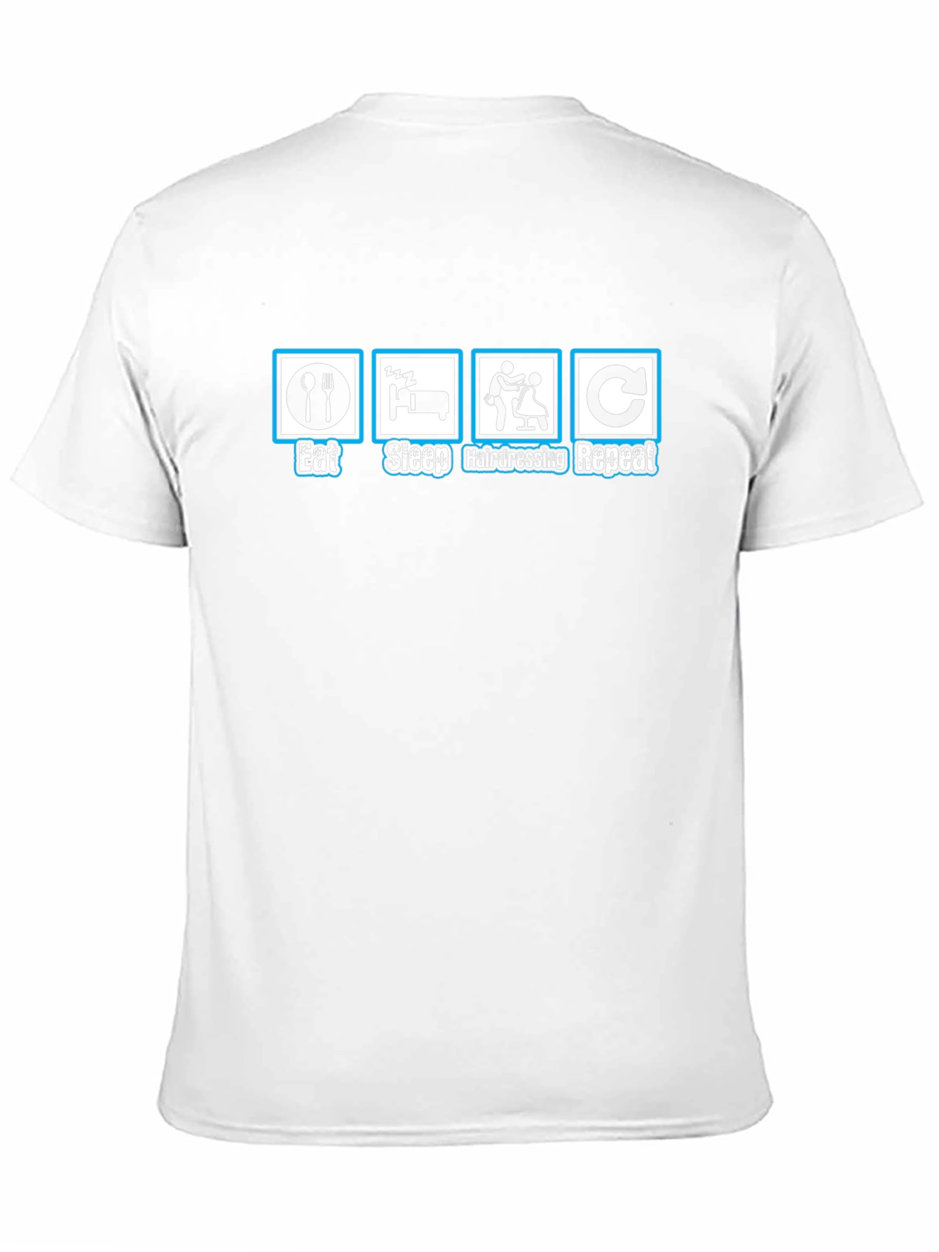 Camiseta Negra Divertida: Comer Dormir Peluquería Repetir