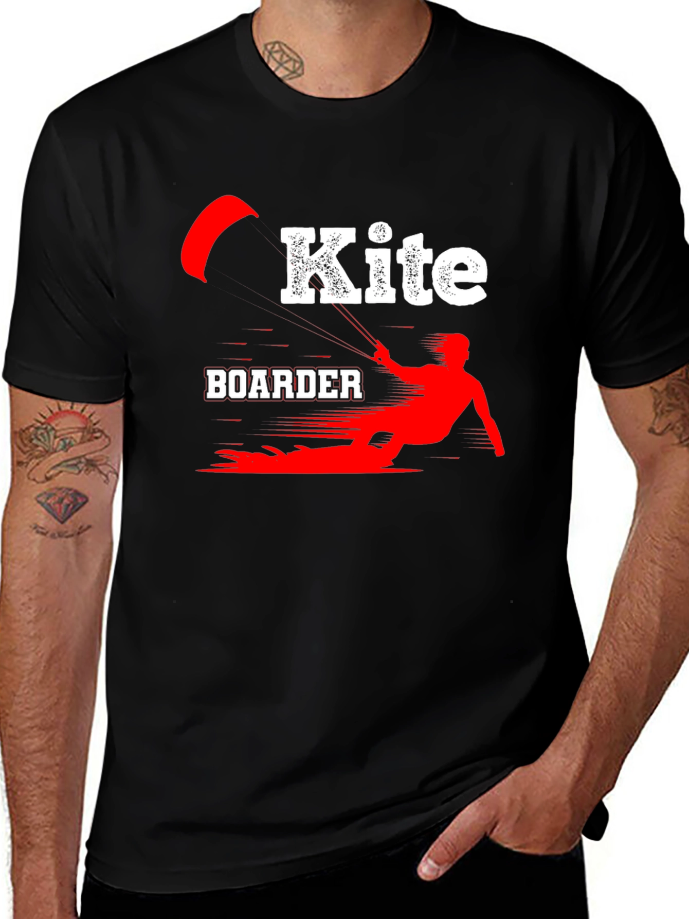 Camiseta Negra Kite Boarder Deportiva Algodón