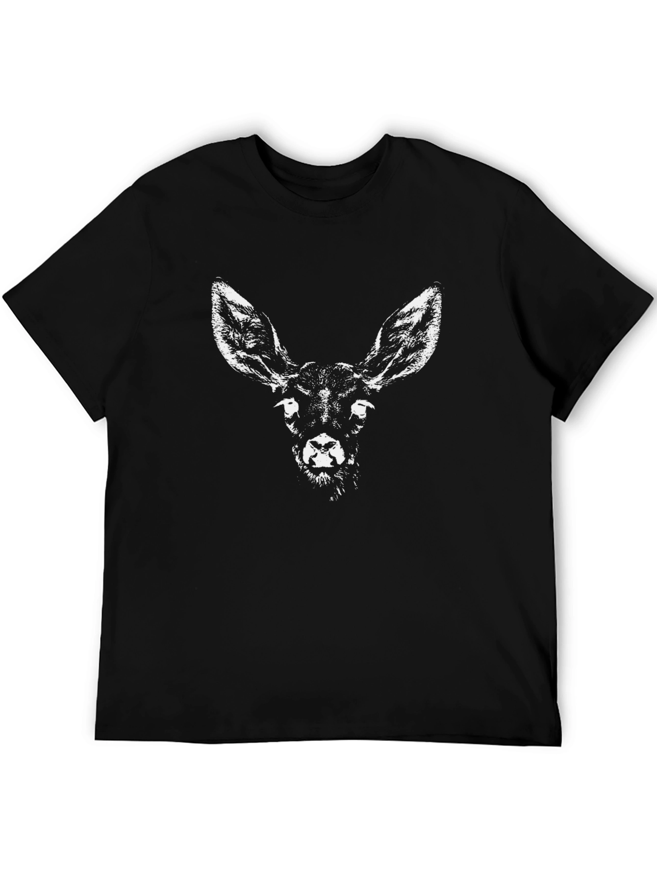 Camiseta Negra con Estampado de Ciervo para Hombre
