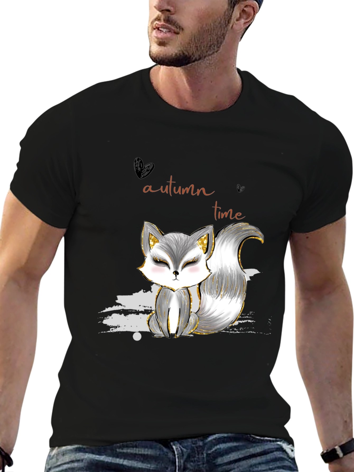 Camiseta Negra con Diseño de Zorro Autumn Time