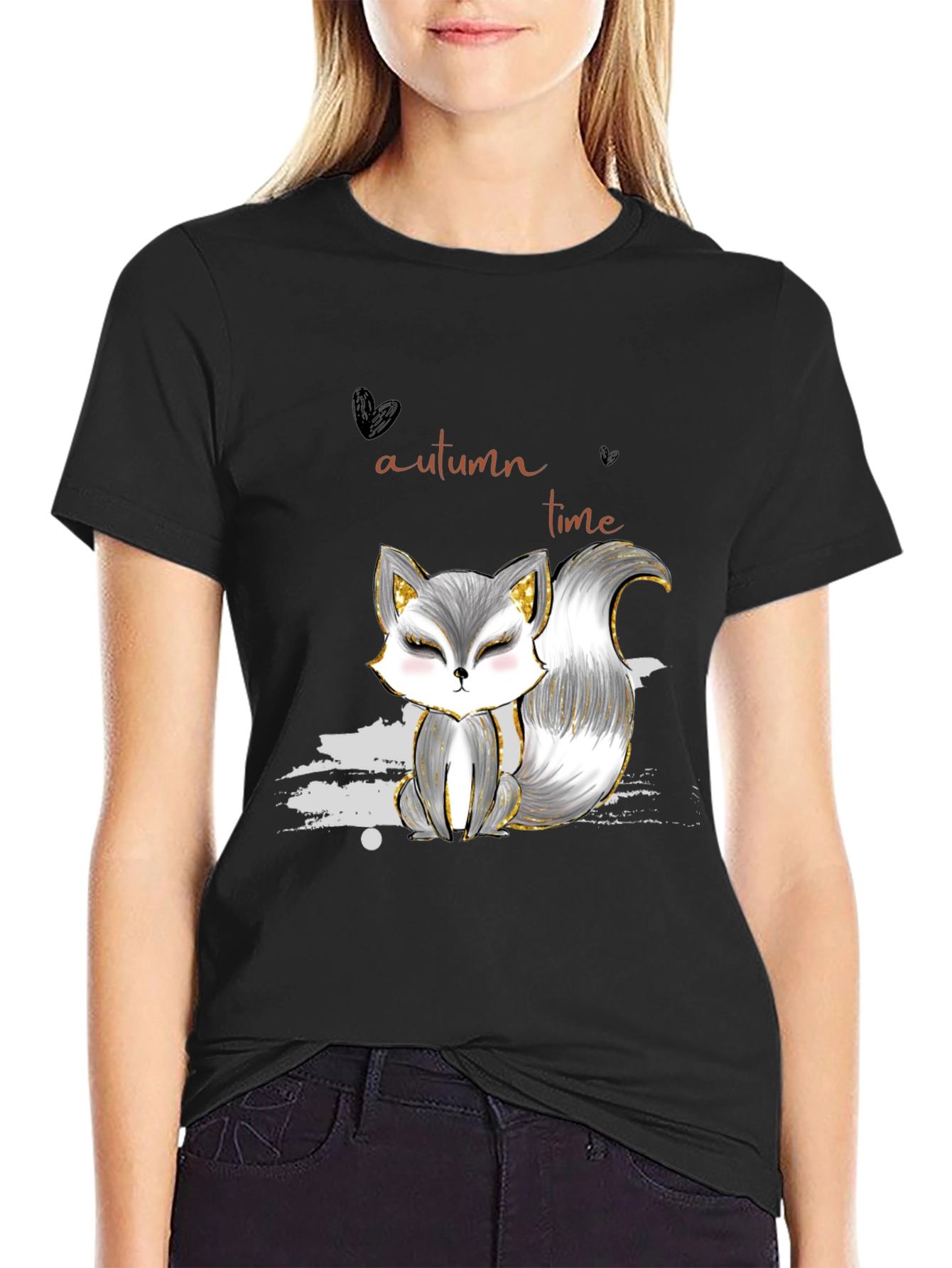 Camiseta Negra con Diseño de Zorro Autumn Time