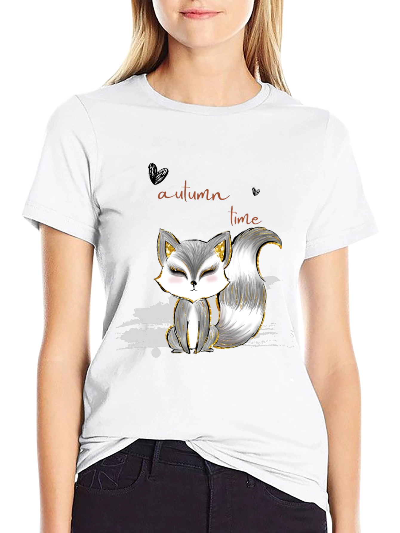 Camiseta Negra con Diseño de Zorro Autumn Time