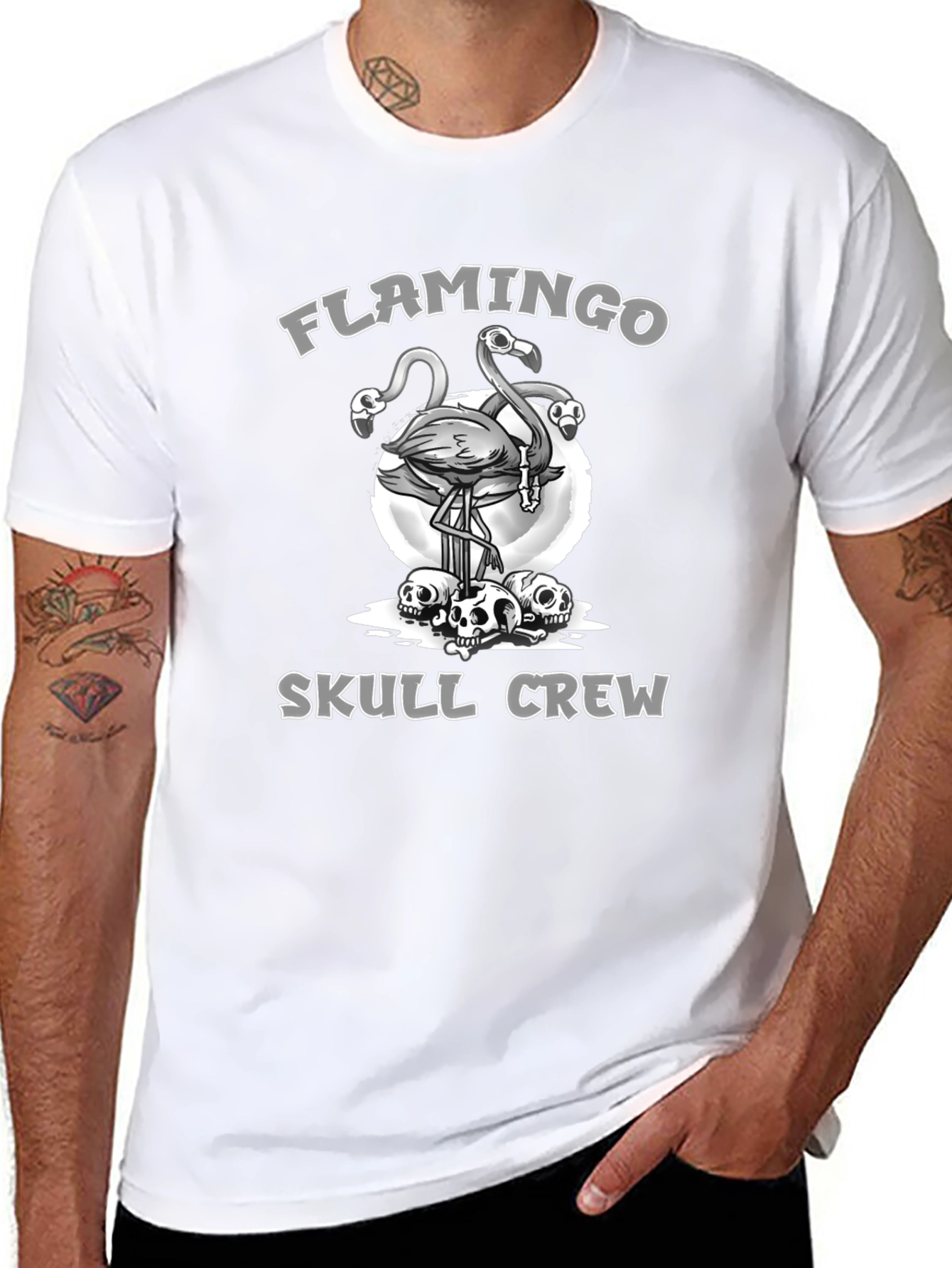 Camiseta Negra Flamingo Skull Crew