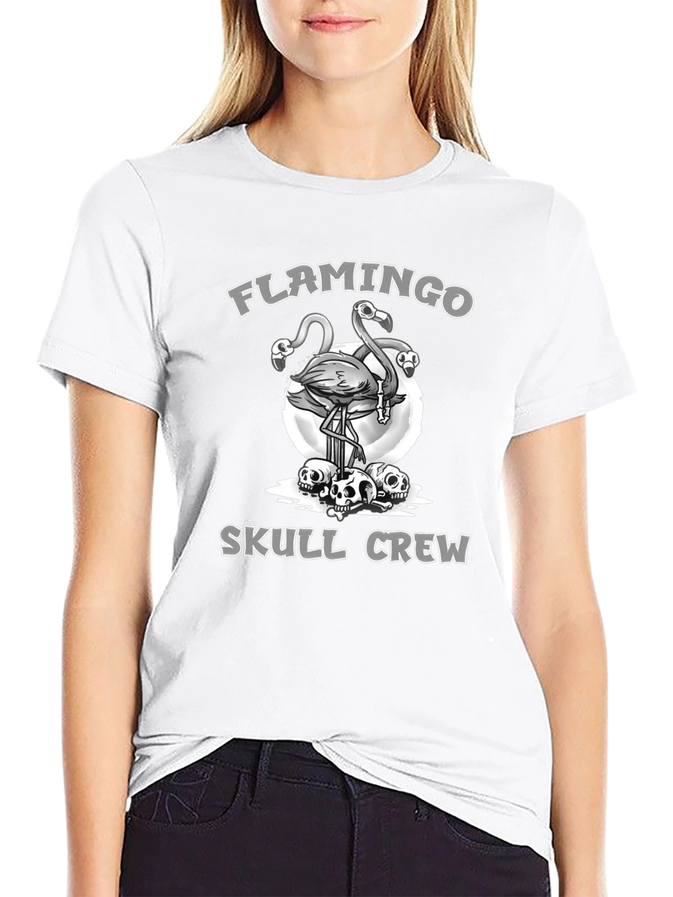 Camiseta Negra Flamingo Skull Crew