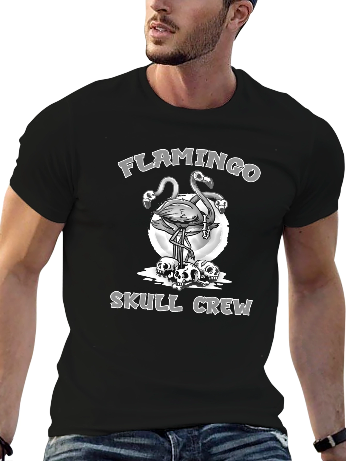 Camiseta Negra Flamingo Skull Crew