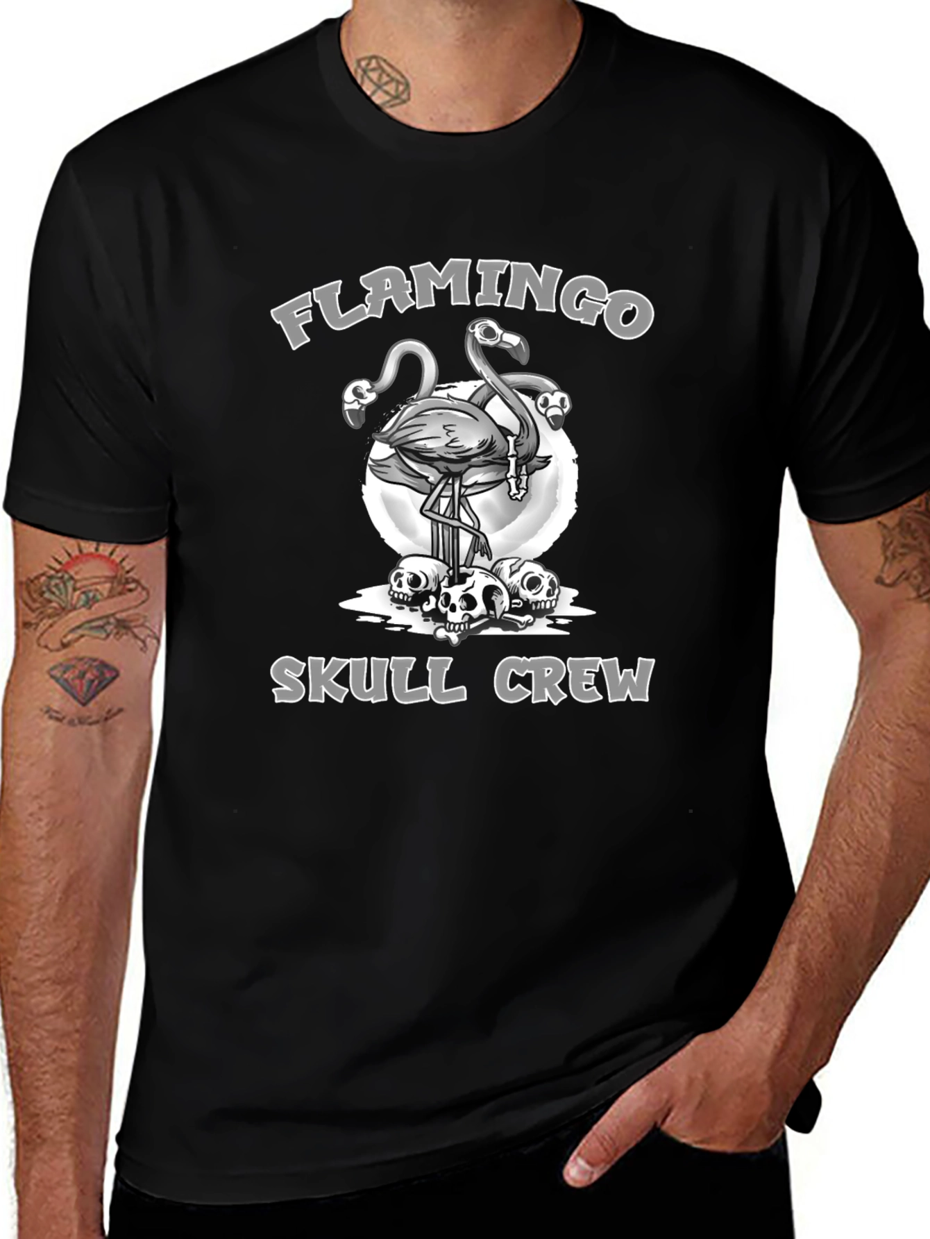 Camiseta Negra Flamingo Skull Crew