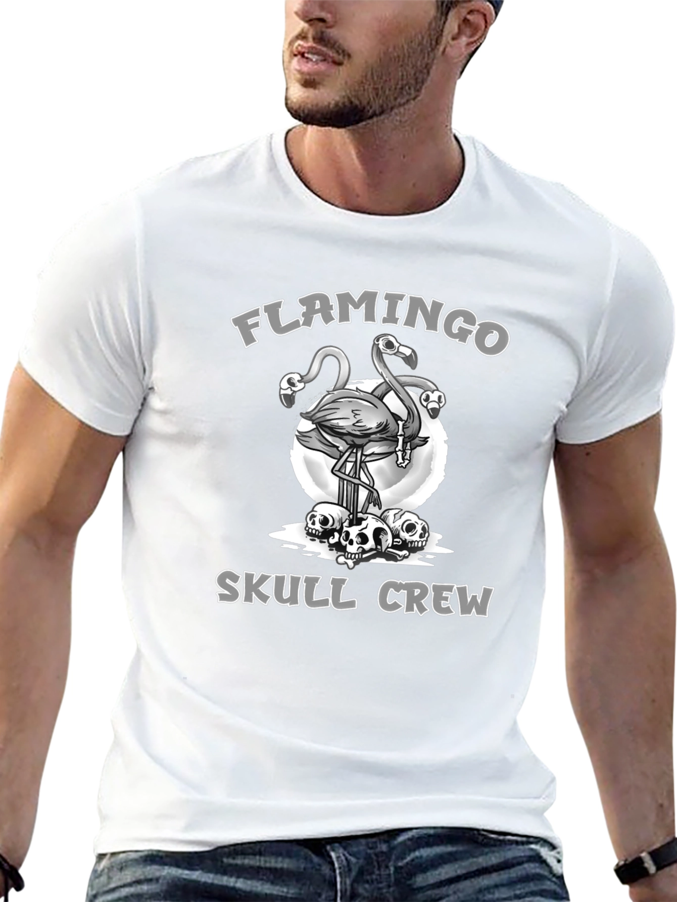 Camiseta Negra Flamingo Skull Crew