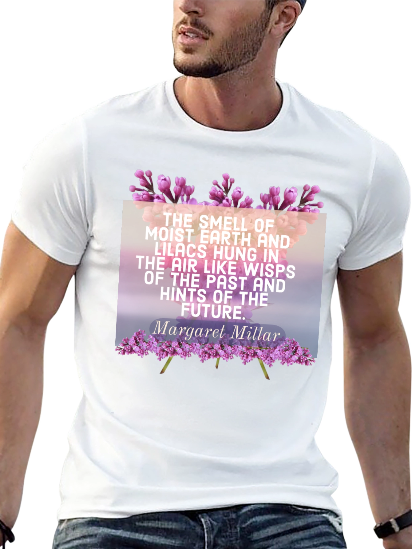Camiseta Negra con Cita Literaria y Diseño Floral