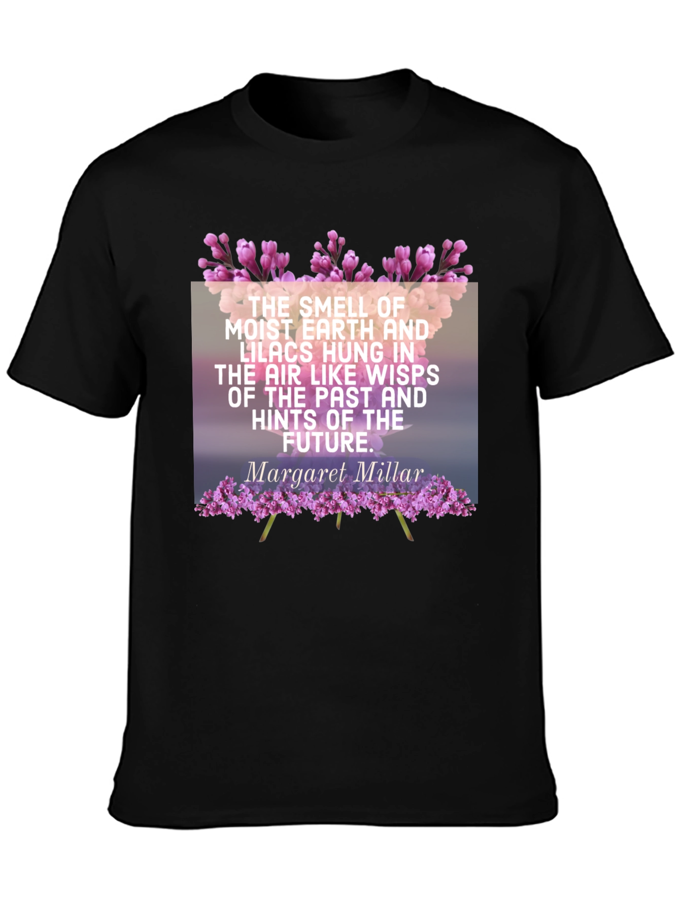 Camiseta Negra con Cita Literaria y Diseño Floral