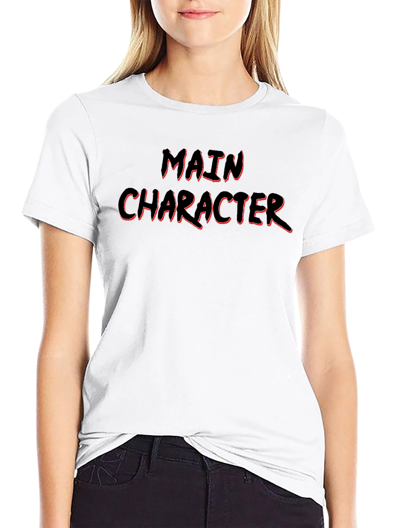 Camiseta Negra Main Character con Borde Rojo