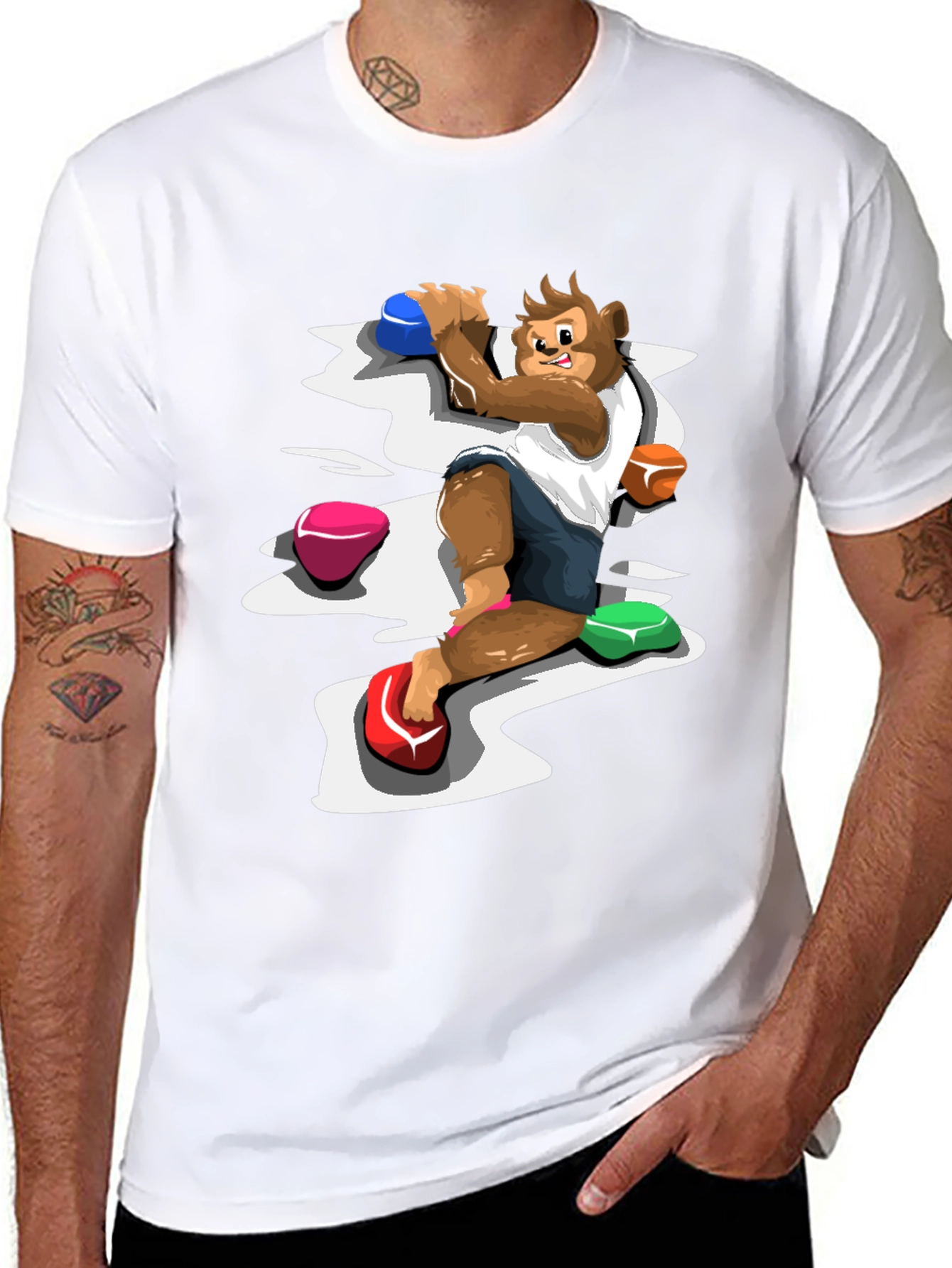 Camiseta Negra con Diseño de Mono Escalador