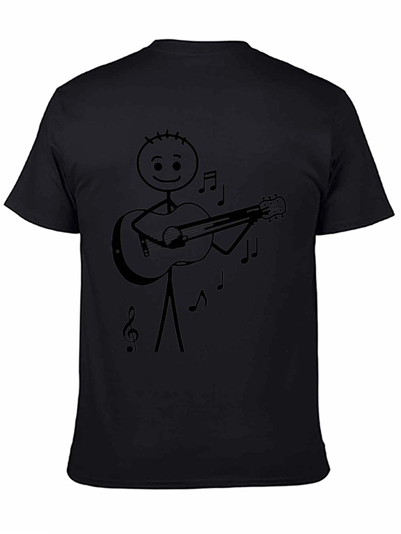 Camiseta Negra con Diseño de Músico de Palo