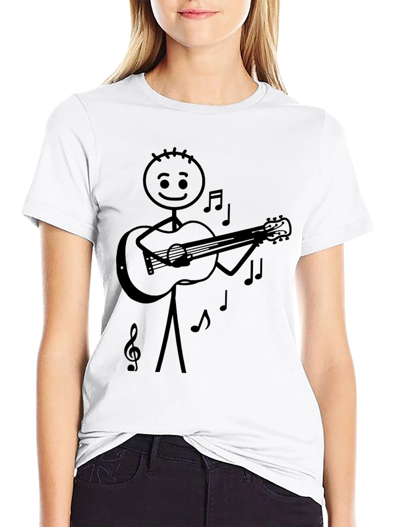 Camiseta Negra con Diseño de Músico de Palo
