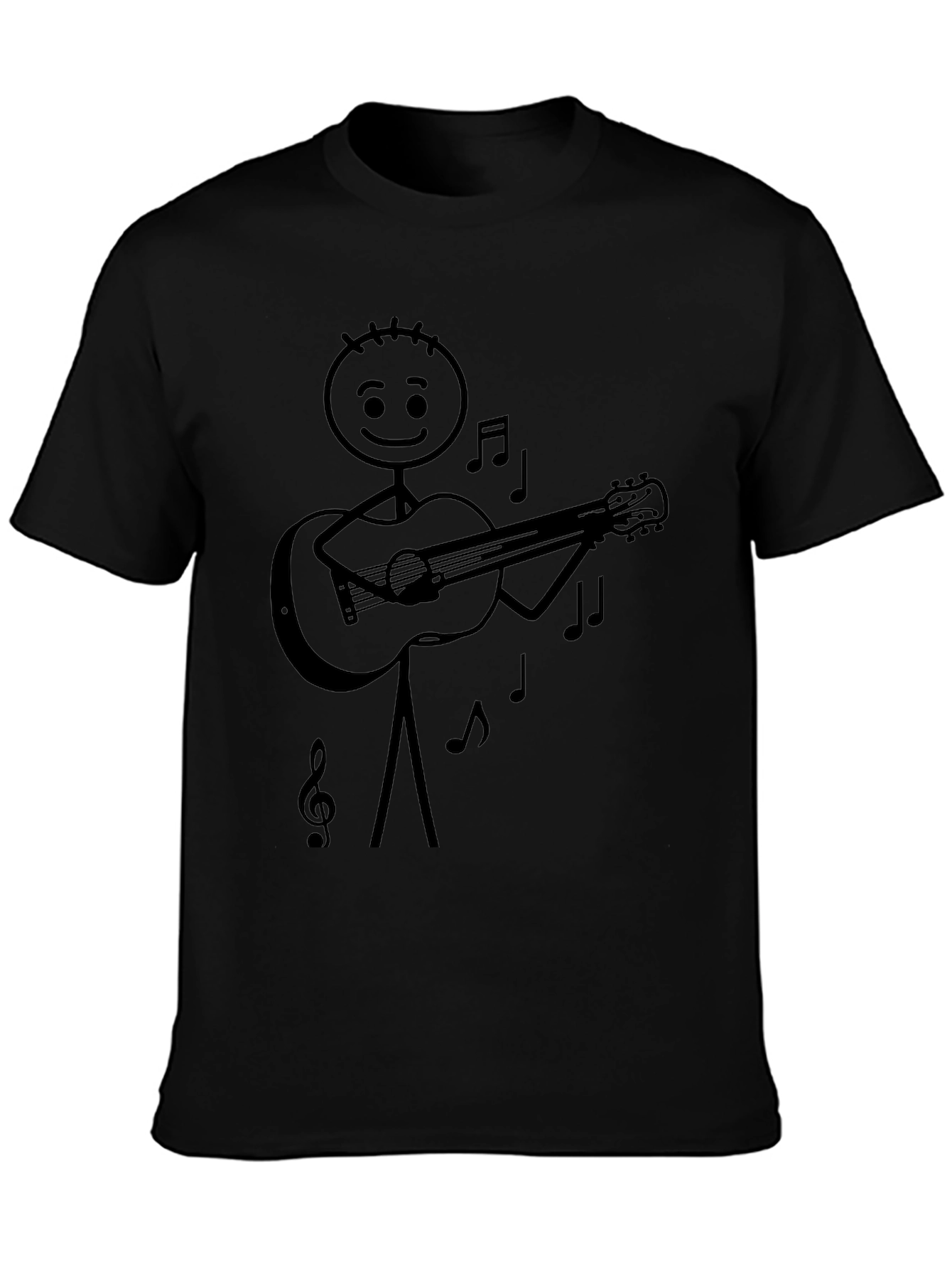 Camiseta Negra con Diseño de Músico de Palo