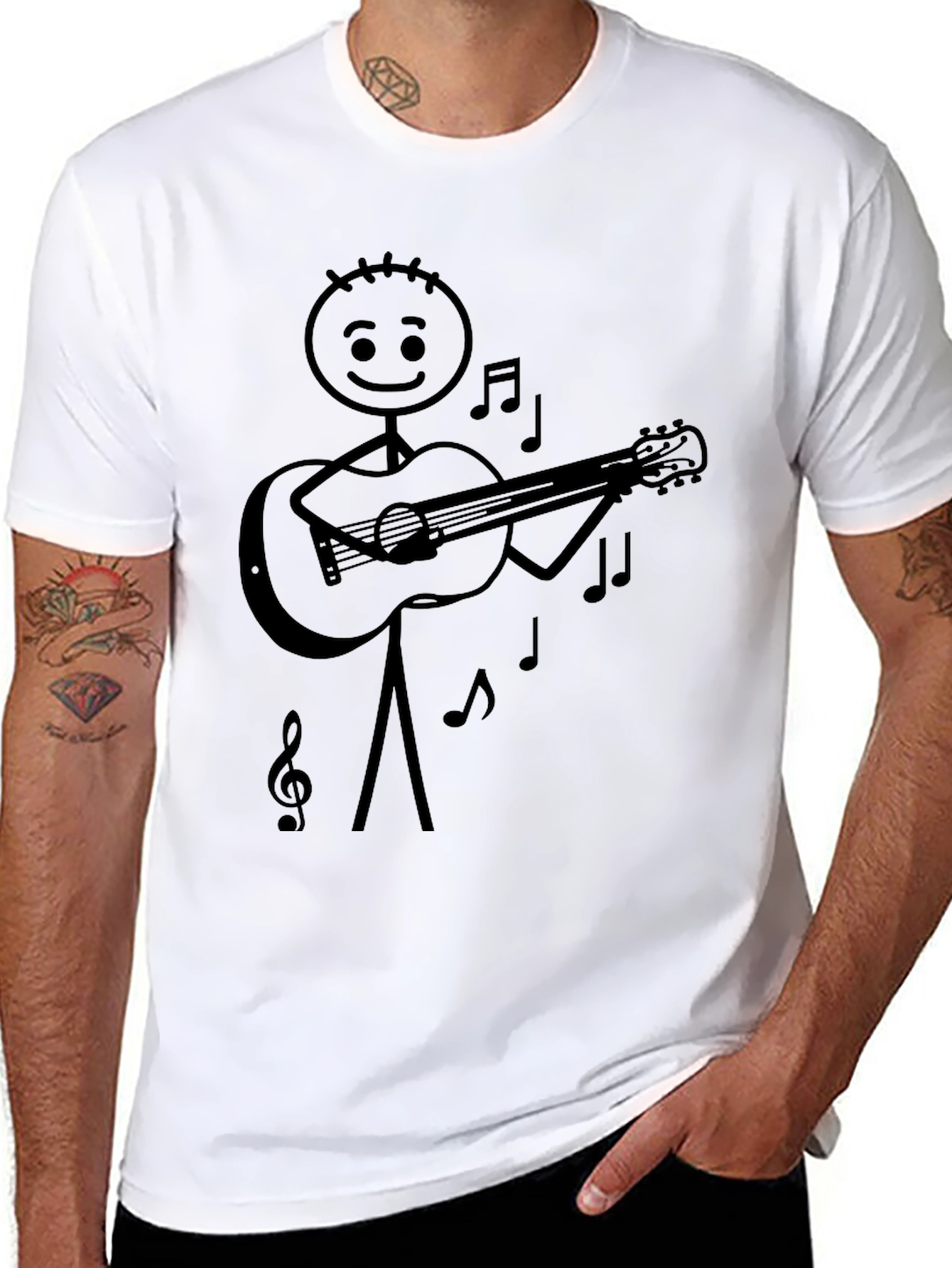 Camiseta Negra con Diseño de Músico de Palo