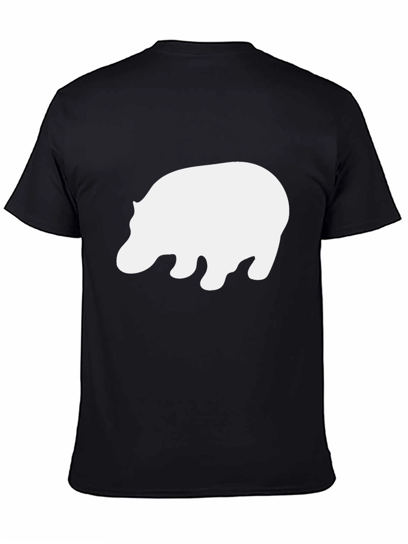 Camiseta Negra con Estampado de Hipopótamo Blanco