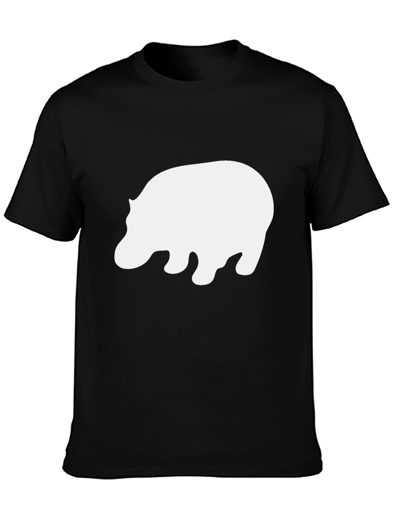Camiseta Negra con Estampado de Hipopótamo Blanco