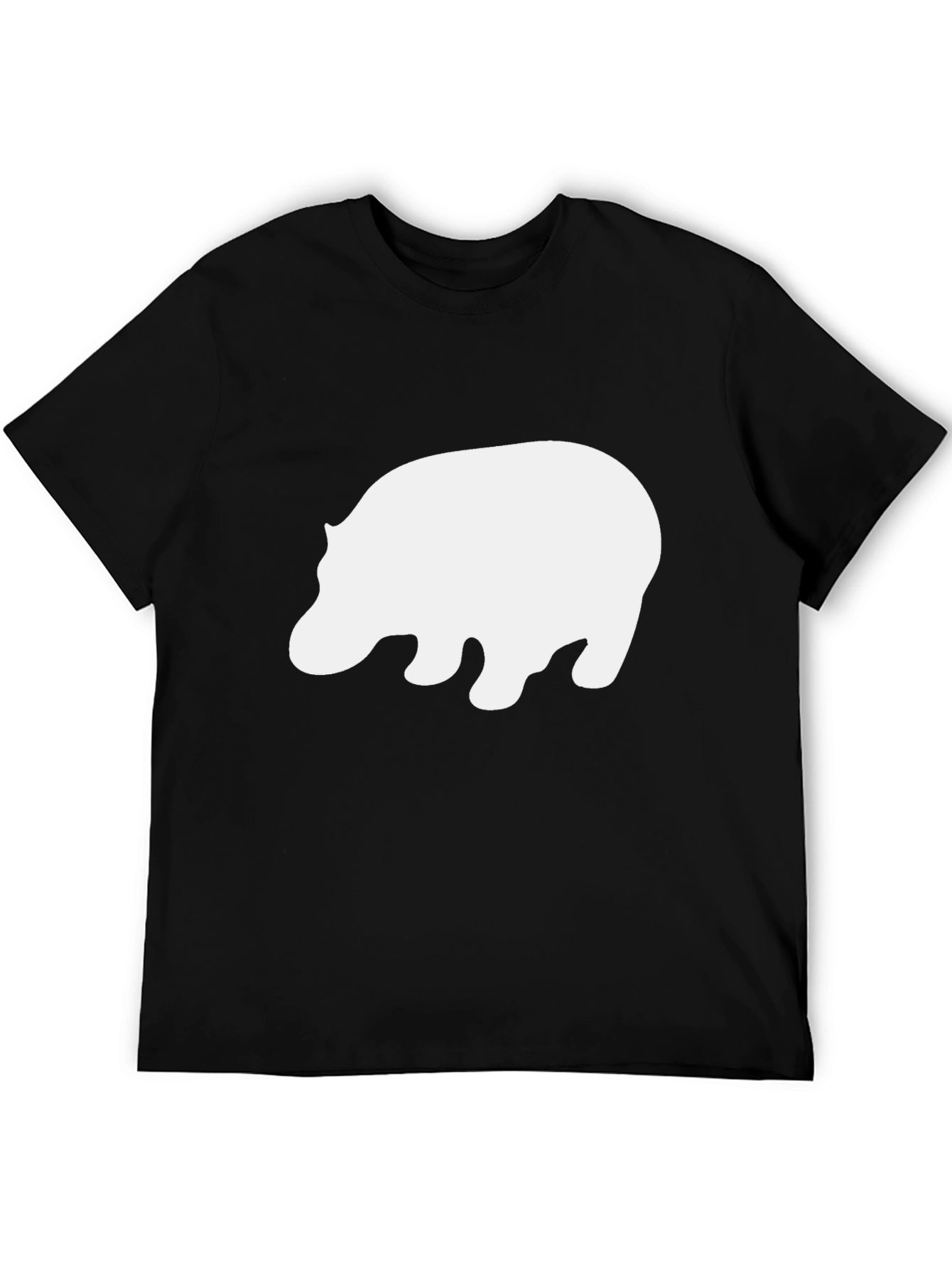 Camiseta Negra con Estampado de Hipopótamo Blanco